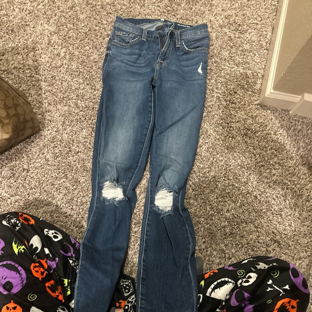 7 For All Mankind Women's Blue Distressed Straight Leg Jeans